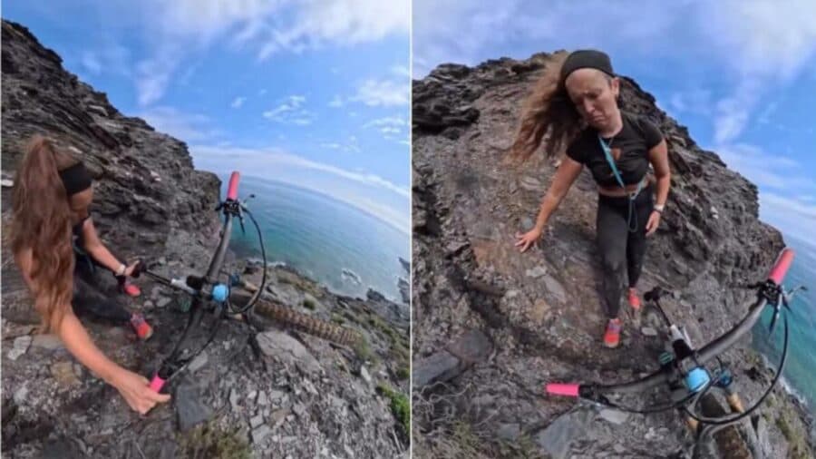 Video: Influencer casi cae por un acantilado mientras practicaba ciclismo de montaña en España