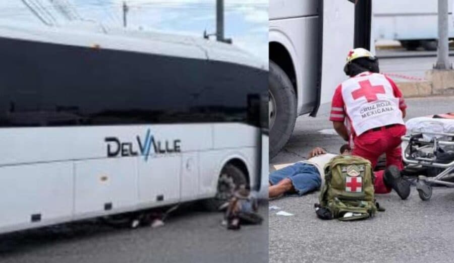 Chofer de autobús Del Valle arrolla a un ciclista en la López Portillo de Cancún